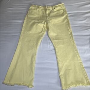 Ann Taylor LOFT The Kick Crop Jeans Yellow Raw Hem Pants Womens Size 30 / 10 EUC